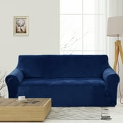 Deconovo Home Decorative Velvet Sofa Couch Slipcover Strapless Stylish Stretch Couch Cover for 3 Cushion Sofa Navy Blue