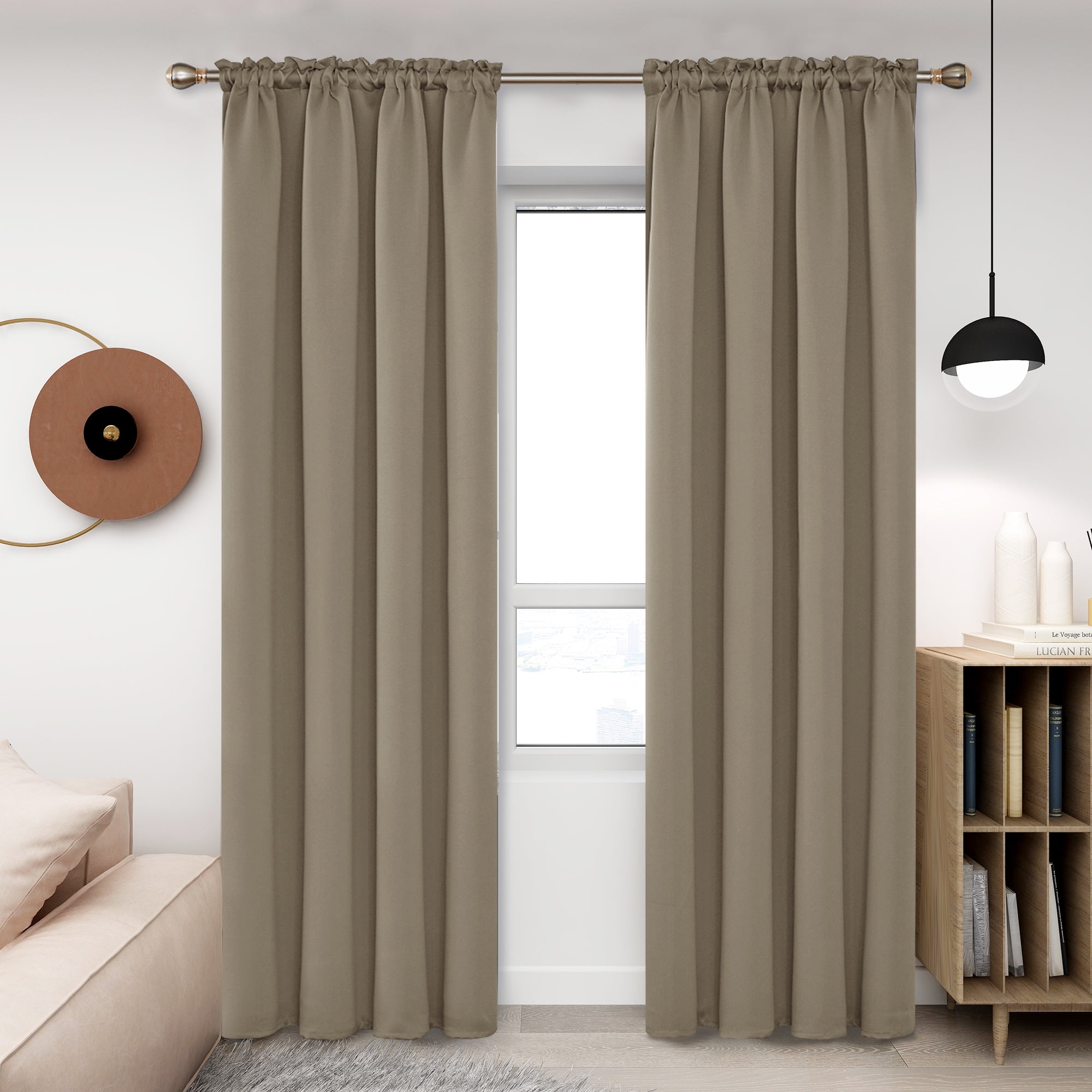 Deconovo Khaki Blackout Curtains Rod Pocket Curtain Panels Thermal