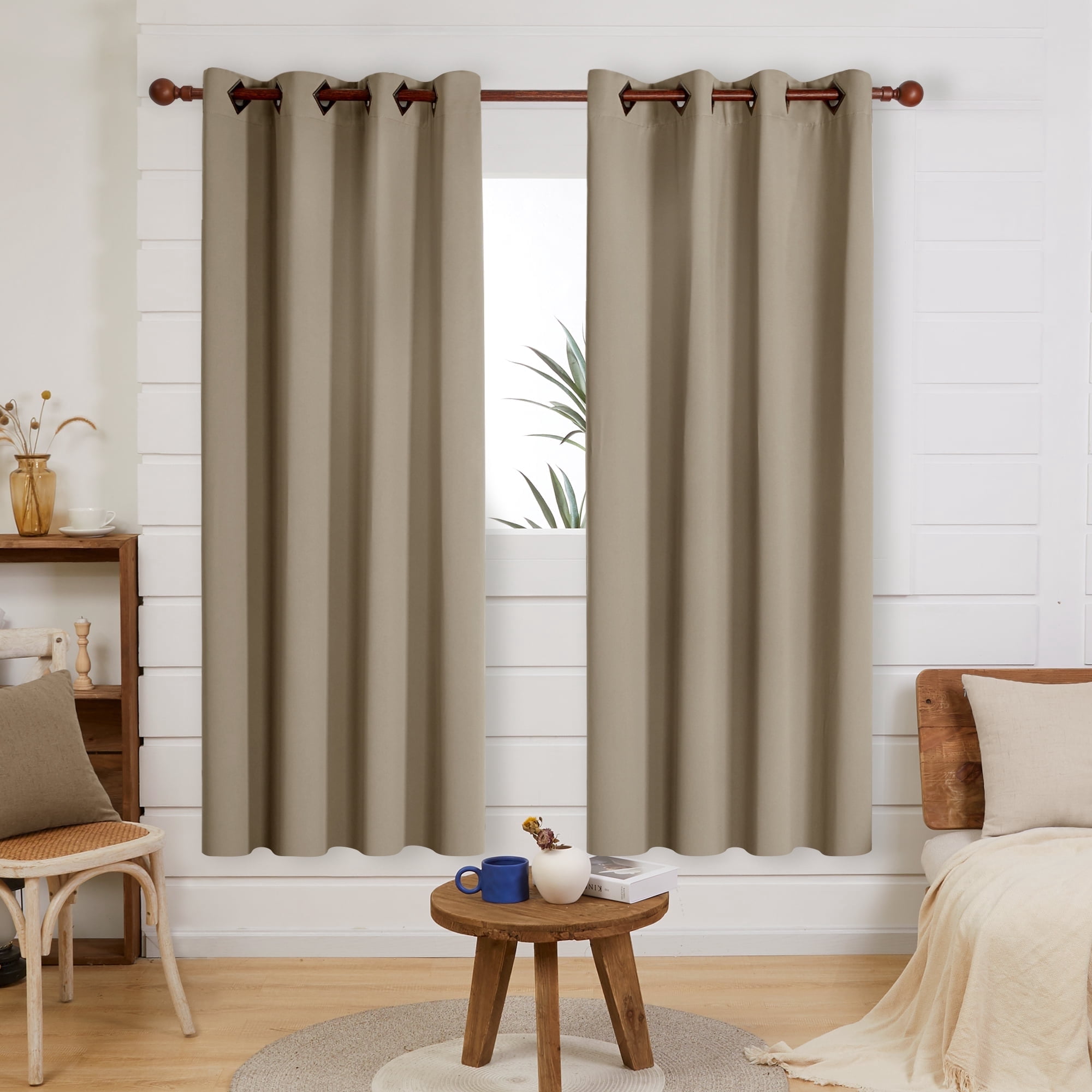 Deconovo Khaki Thermal Insulated Blackout Solid Grommet Curtains for Bedroom, 52"x72", 2 Panels