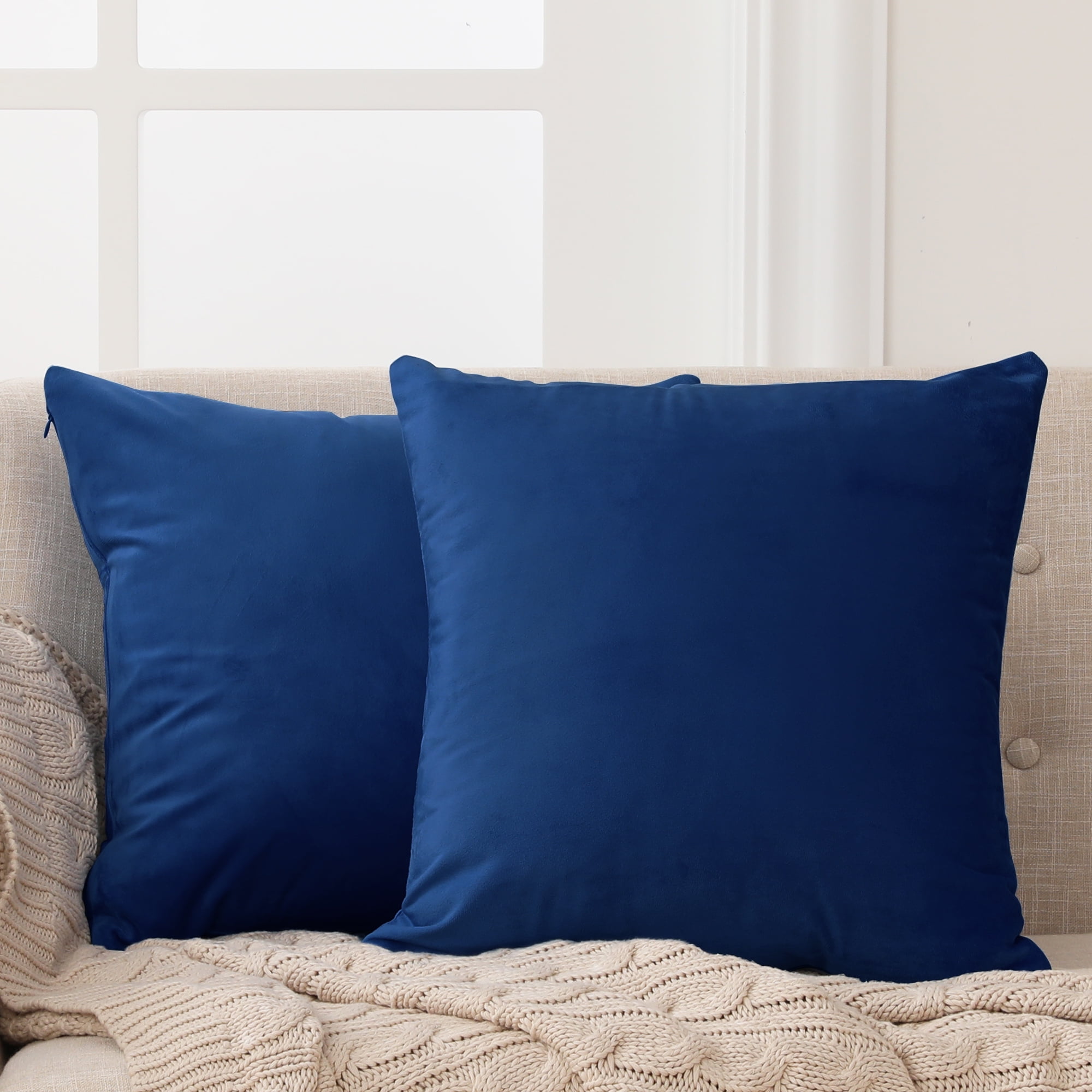Comvi Blue Throw Pillows with Inserts Included - Decorative Pillows,  Inserts & Covers - (2 Throw Pillows + 2 Pillow Covers) - Velvet Throw  Pillows for