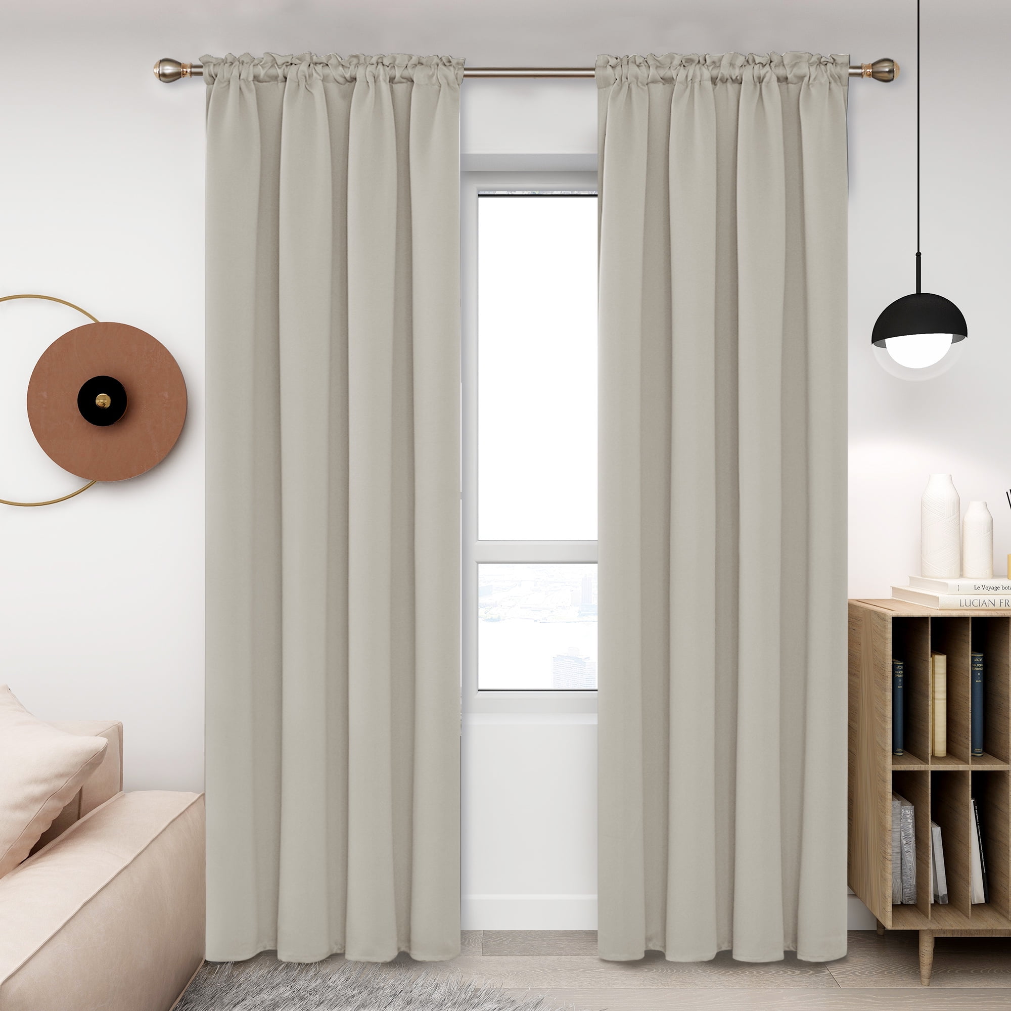 Deconovo Light Beige Blackout Curtains Rod Pocket Curtain Panels Room ...