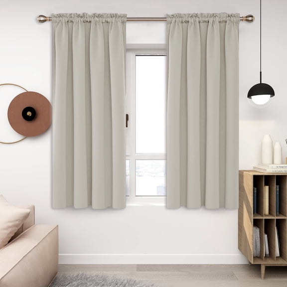 Deconovo Room Darkening Kitchen Curtains Pack of 2, Short Rod Pocket Curtain Panels, Light Beige, 52"W x 45"L inch