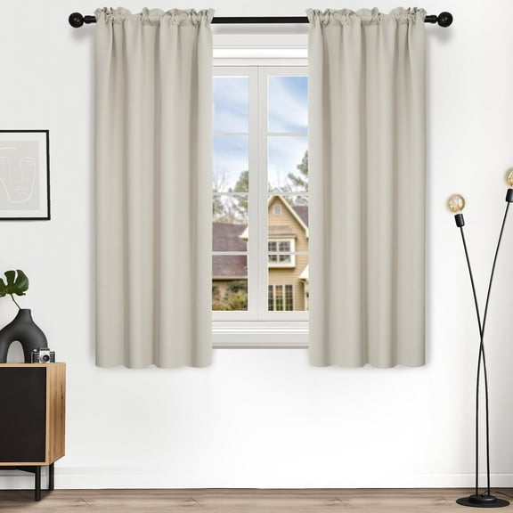 Deconovo Beige Rod Pocket Room Darkening Kitchen Curtains, 2 Panels, Thermal Insulated Window Treatments, 38"x45", Light Beige