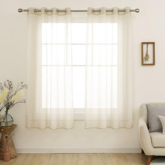 Deconovo Light Filtering Sheer Curtains Grommet Voile Drape Curtains for Kitchen 52x54 inch Beige 2 Panels
