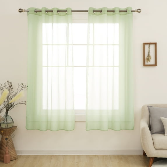 Deconovo Light Filtering Sheer Curtains Grommet Voile Drape Curtains for Living Room Sage Green 2 Panels 52x72 inch
