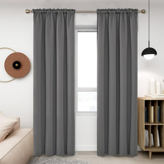 Deconovo Rod Pocket Room Darkening Curtains for Bedroom, Set of 2 Noise Reducing Curtain Panels, Light Gray, 52W x 84L