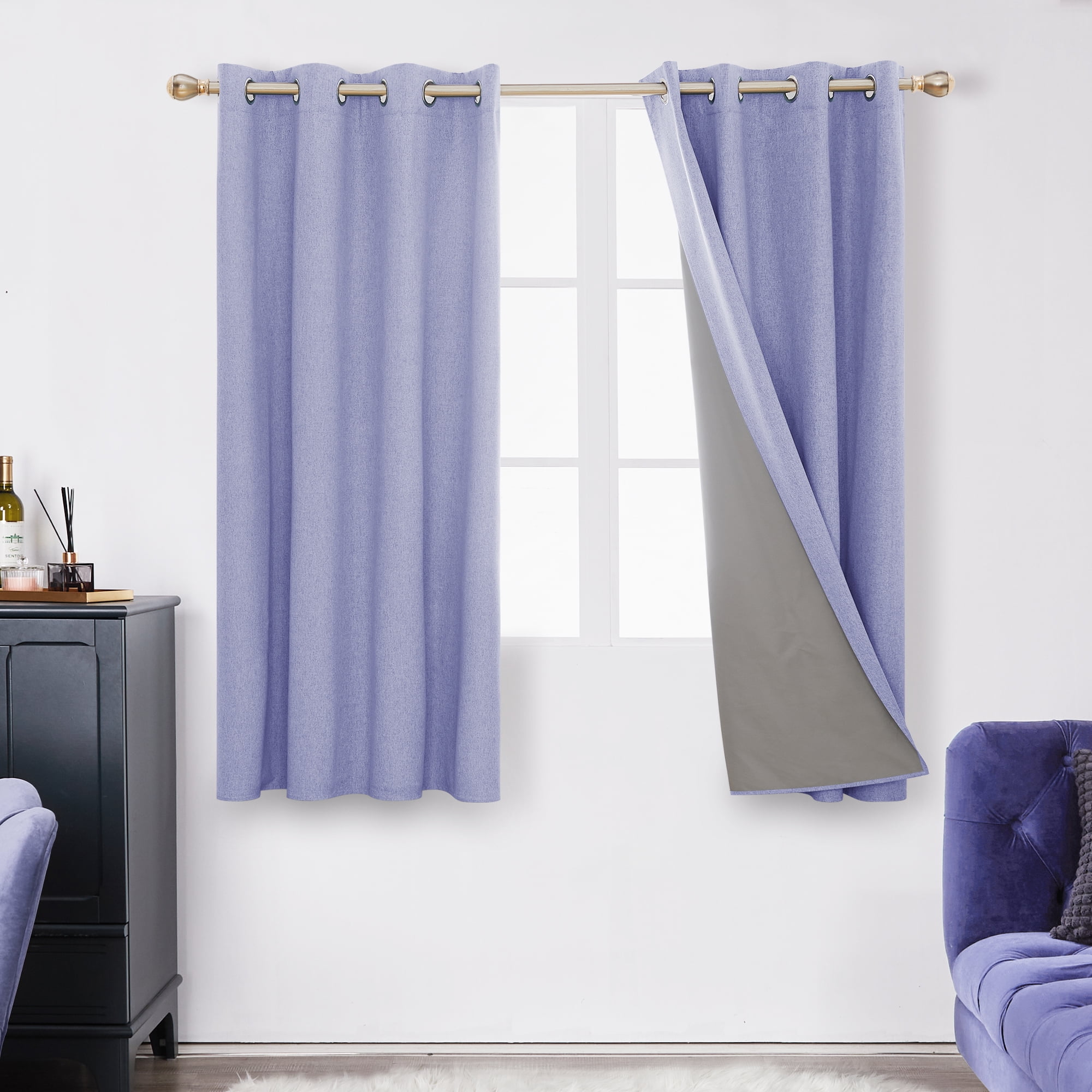 Hynathi 2-Pack Fern Print Blackout Curtains - 52x84 Inch, Thermal Insulated & Noise Reducing Grommet Panels For Bedroom/Living Room (Blue)