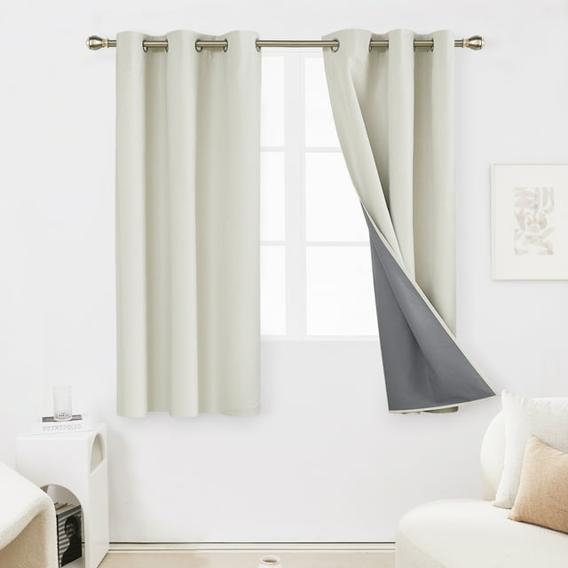Deconovo Faux Linen Blackout Curtains, 2 Panels, Soundproof, (42W x 72L, Cream)