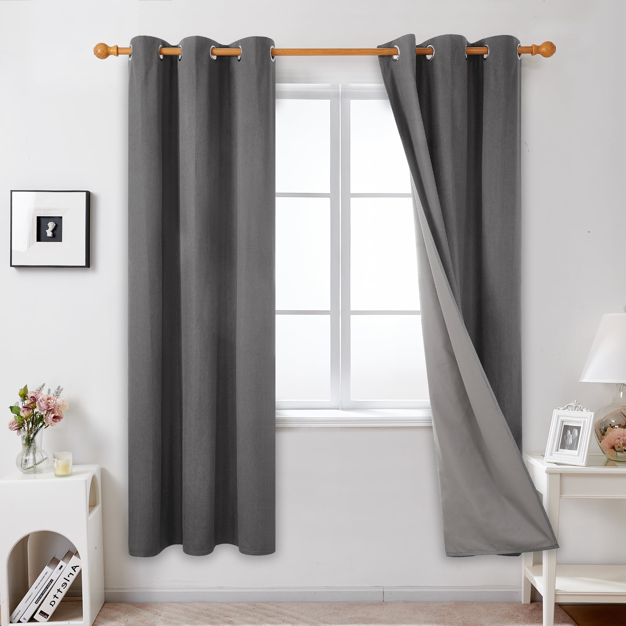 Deconovo Linen Blackout Curtains 72 inch Length, 2 Panels Total Light Blocking Curtain, 100