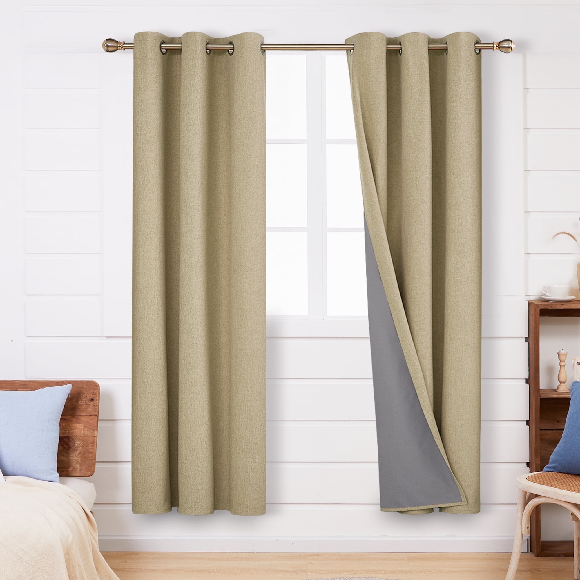 Deconovo Linen Blackout Curtains 72 inch Length, 2 Panels Total Light ...