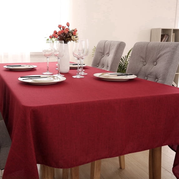 Deconovo Linen Look Tablecloth Wrinkle Resistant Water Resistant Restaurant Table Cloth for Party 54x120 inch Red