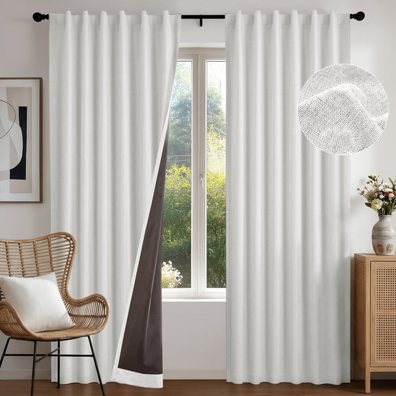 Deconovo Linen Textured 100% Blackout Drapes, Thermal Insulated Back Tab, 2 Panels, Cream, 52" x 84"