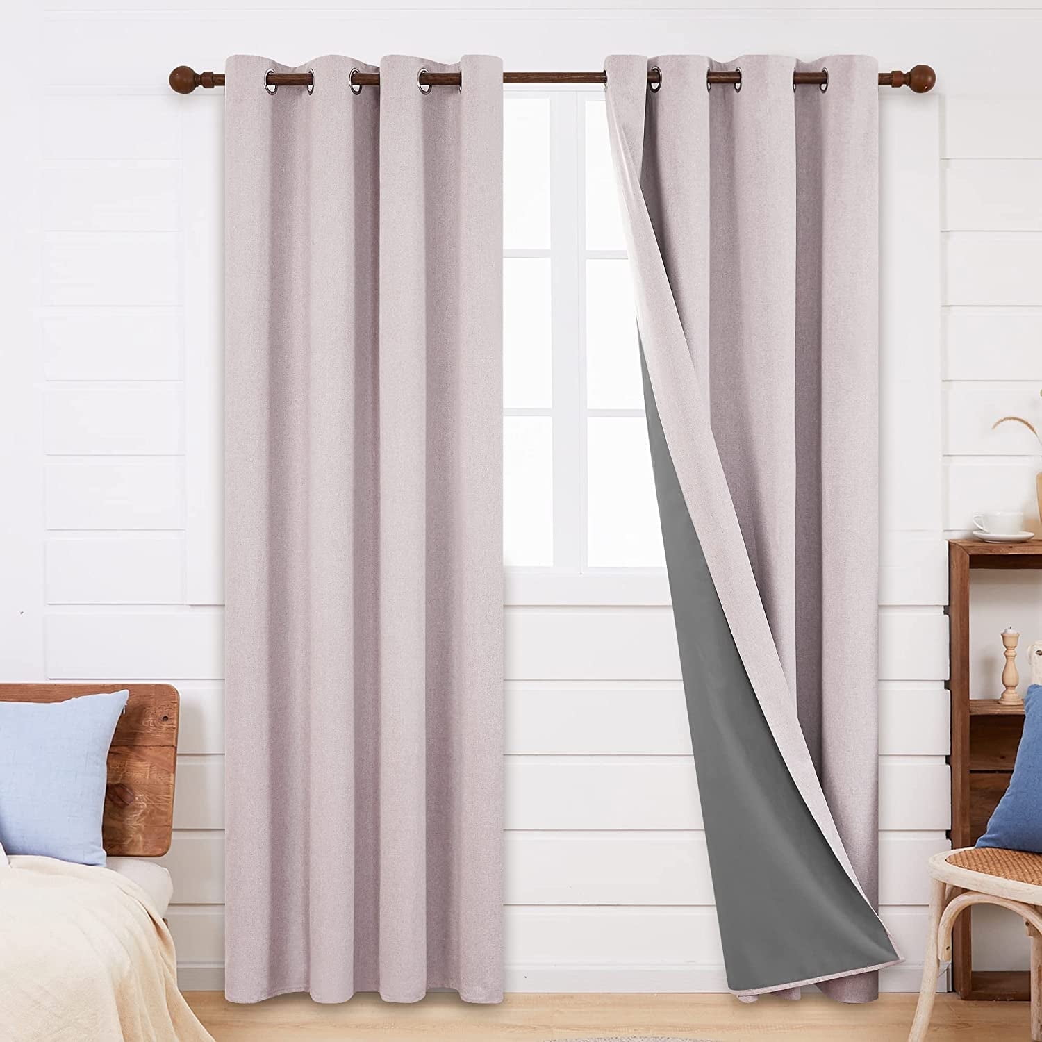 Deconovo Living Room Curtains Blackout, Linen Textured Burlap Window ...