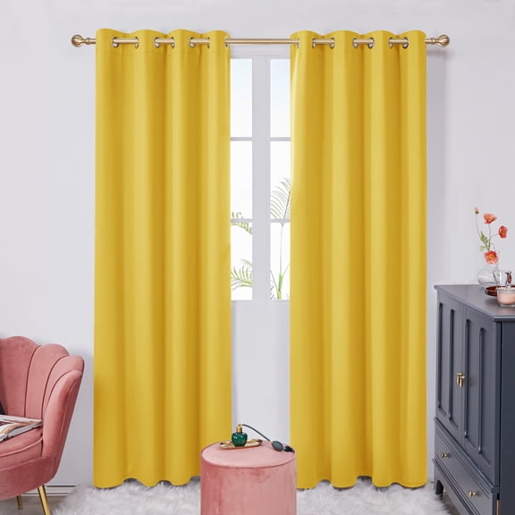 Deconovo Long Blackout Curtains Grommet Room Darkening Thermal Insulated Curtains for Patio Door 52x108 inch Mellow Yellow Set of 2 Panels