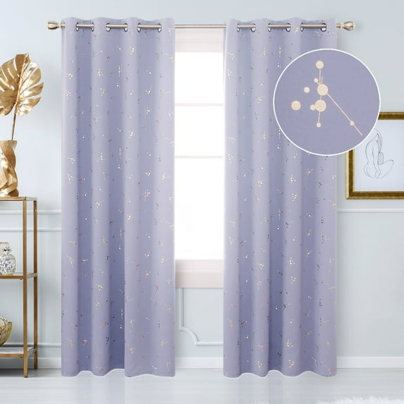 Deconovo Long Blackout Curtains for Halloween, Constellation Pattern Foil Printed Curtains, Grommet Light Blocking Window Drapes for Bedroom, (52 x 95 Inch, 2 Panels, Light Purple)