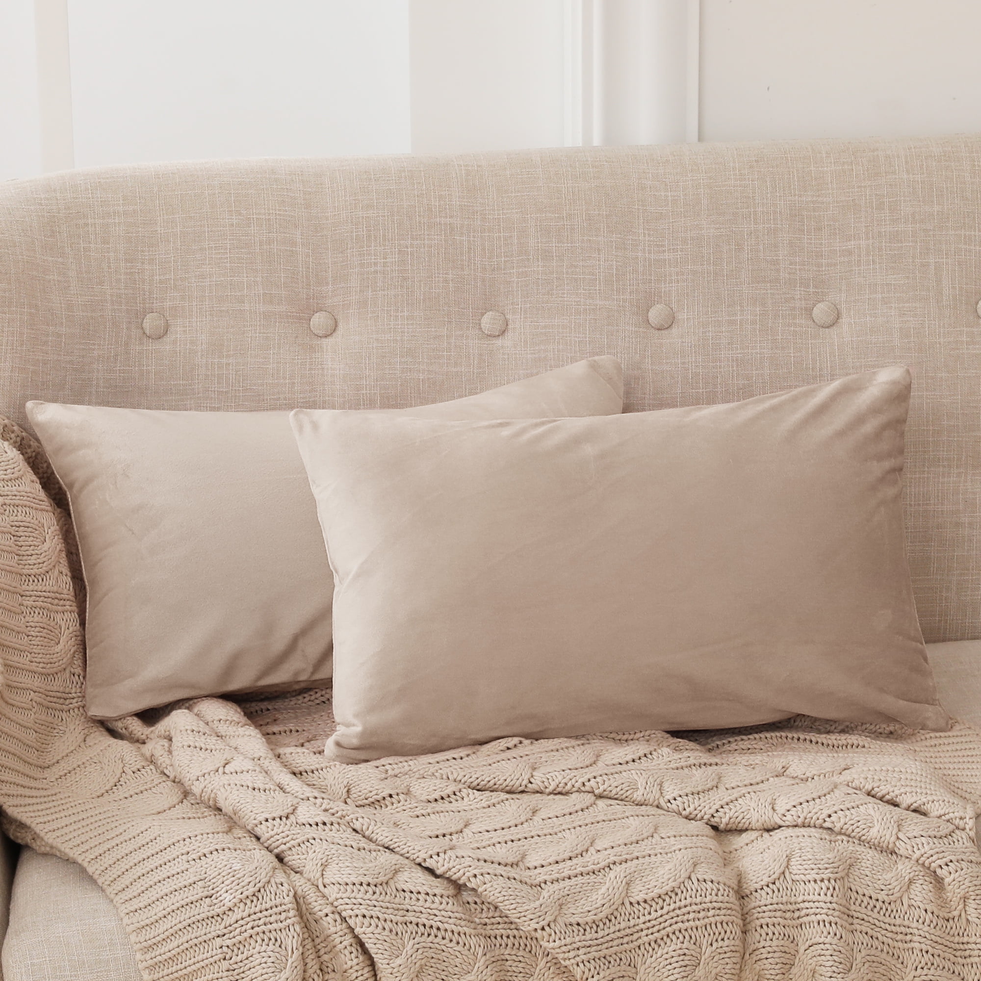 Long Velvet Lumbar Pillow - Light Beige