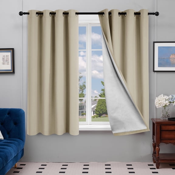 Deconovo Modern Beige Printed Home Blackout Sliding Glass Door Curtains, 52 x 63 in (2 Panels)