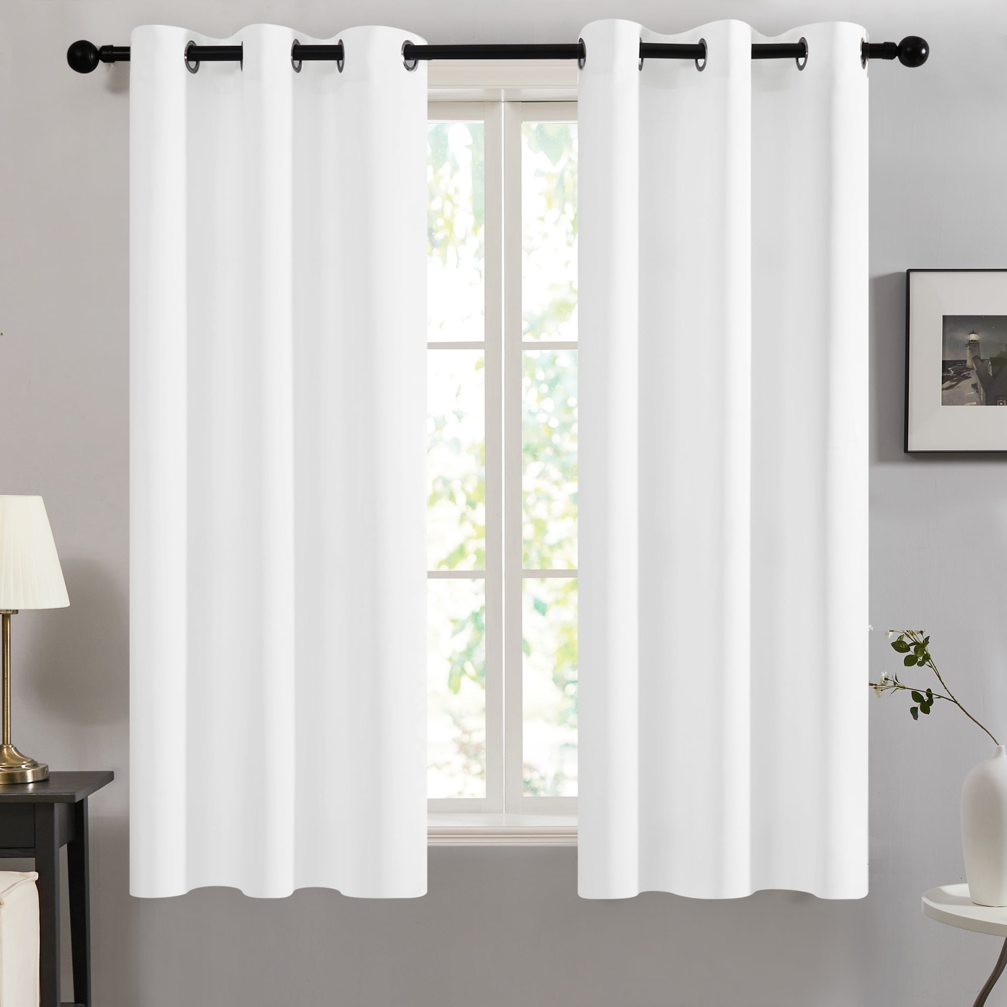 Deconovo White Room Darkening Curtains Pack of 2, Grommet Solid Curtains and Drapes, 42"x45"