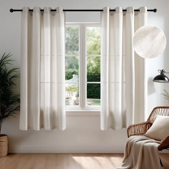 Deconovo Linen Textured Sheer Curtains, Grommet Top Window Panels, Natural, 52"x63", 2 Panels
