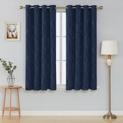 Deconovo Navy Blue Blackout Curtains Grommet Thermal Insulated Room Darkening Curtain for Bedroom, Wave Line and Dots (2 Panels, 52" x 54")