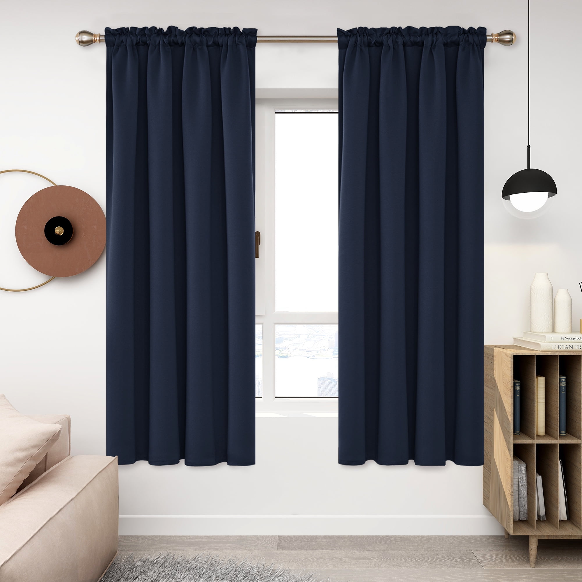 Deconovo Navy Blue Blackout Curtains Rod Pocket Curtain Panels Room