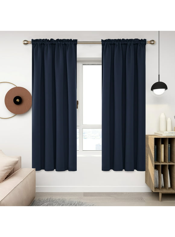 Deconovo Navy Blue Blackout Curtains Rod Pocket Curtain Panels Room Darkening Curtains for Bedroom 52 W x 72 L inch 2 Panels