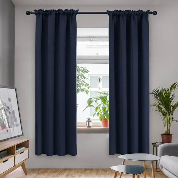 Deconovo Navy Blue Blackout Curtains for Living Room Pack of 2, Rod Pocket Window Curtain Panels 42W x 72L inch