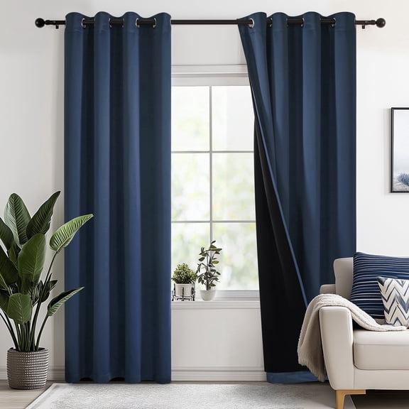 Deconovo Total Blackout Curtains for Living Room, Thermal Insulated, 2 Panels, 52"x63", Navy Blue