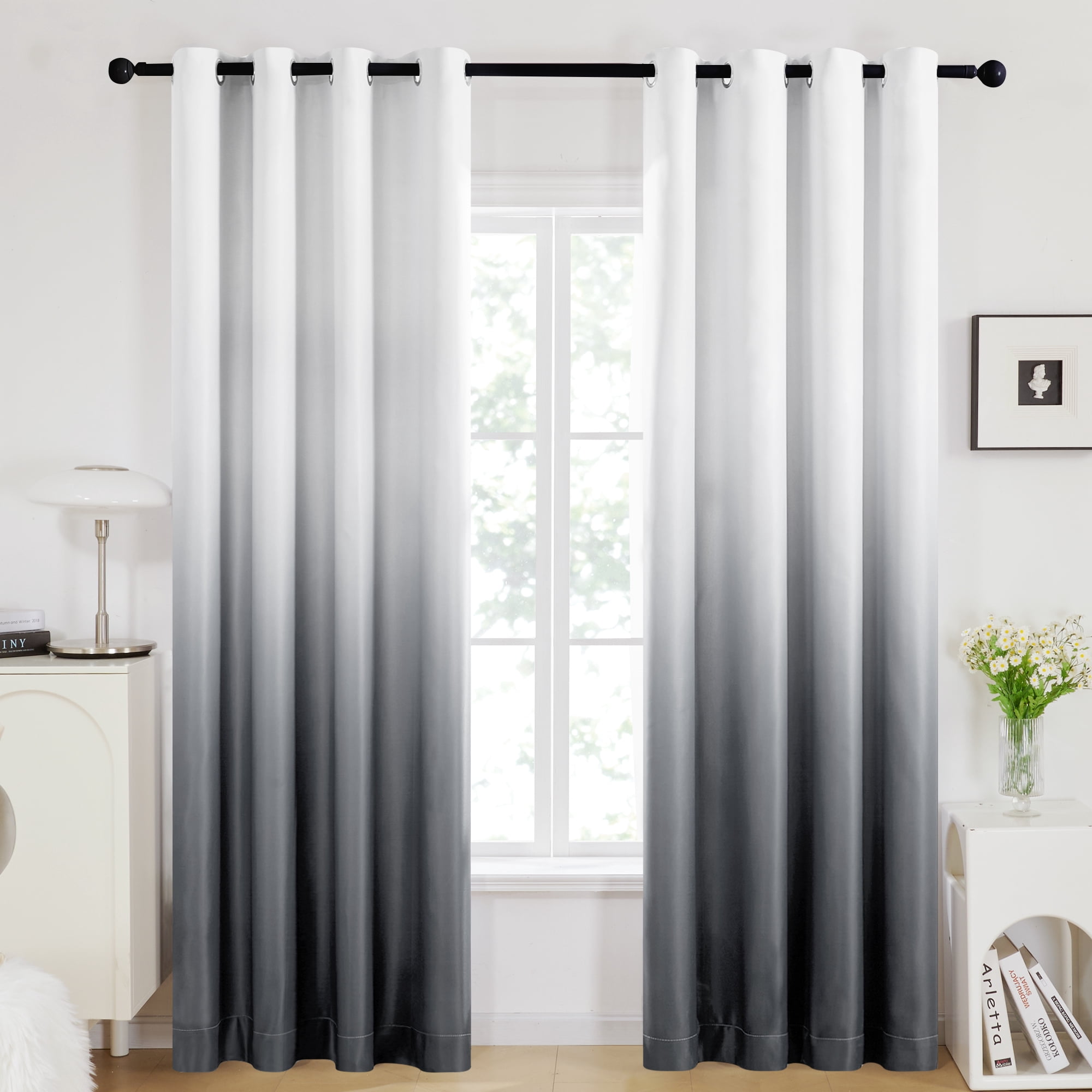 SimpleHome Ombre Room Darkening Curtains - 2 Panels, 42x72 Inches, Dark Blue To Greyish White, Thermal Insulated, Grommet Top