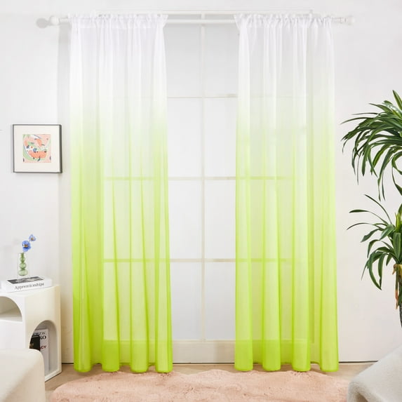 Deconovo Ombre Linen Sheer Curtains Gradient Voile Curtains Rod Pocket Drapes 2 Panels 52 x 96 inch Fruit Green
