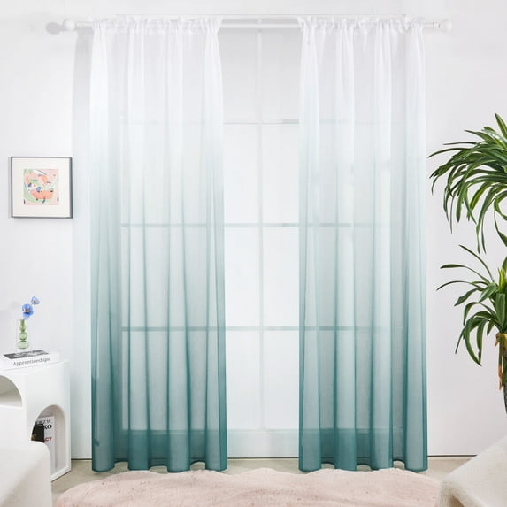 Deconovo Ombre Linen Sheer Curtains Rod Pocket Voile Drapes for Living Room Bedroom, 2 Panels, 52 x 108 inch Gray Blue