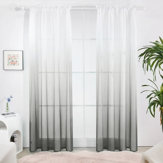 Deconovo Ombre Linen Sheer Curtains Voile Drapes Rod Pocket 2 Panels for Living Room Bedroom 52 x 84 inch Gray