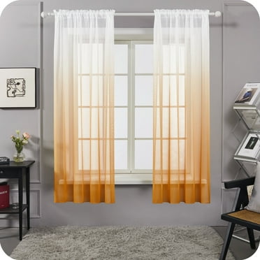 Deconovo Ombre Semi Sheer Curtains Rod Pocket for Living Room/Bedroom Set of 2, 52 x 72 Inch Orange
