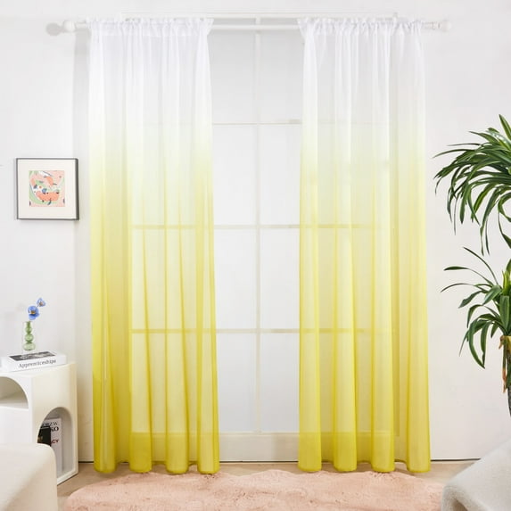 Deconovo Ombre Sheer Curtains (52x72 inch, 2 Panels) Rod Pocket Gradient Linen Sheer Voile Curtains Yellow