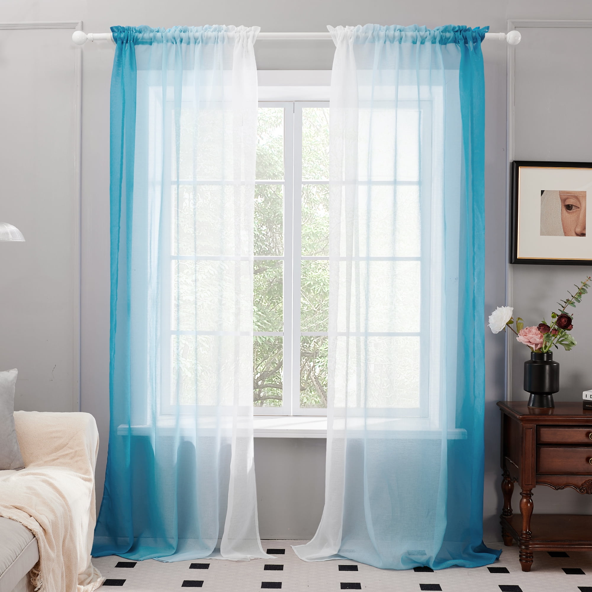 Deconovo Ombre Sheer Curtains Rod Pocket Semi Linen Sheer Curtains for ...