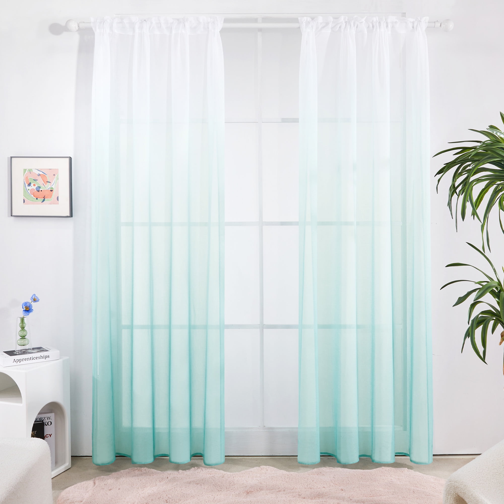 Deconovo Ombre Sheer Curtains, 2 Panels, 52x63 inch, Light Blue, for