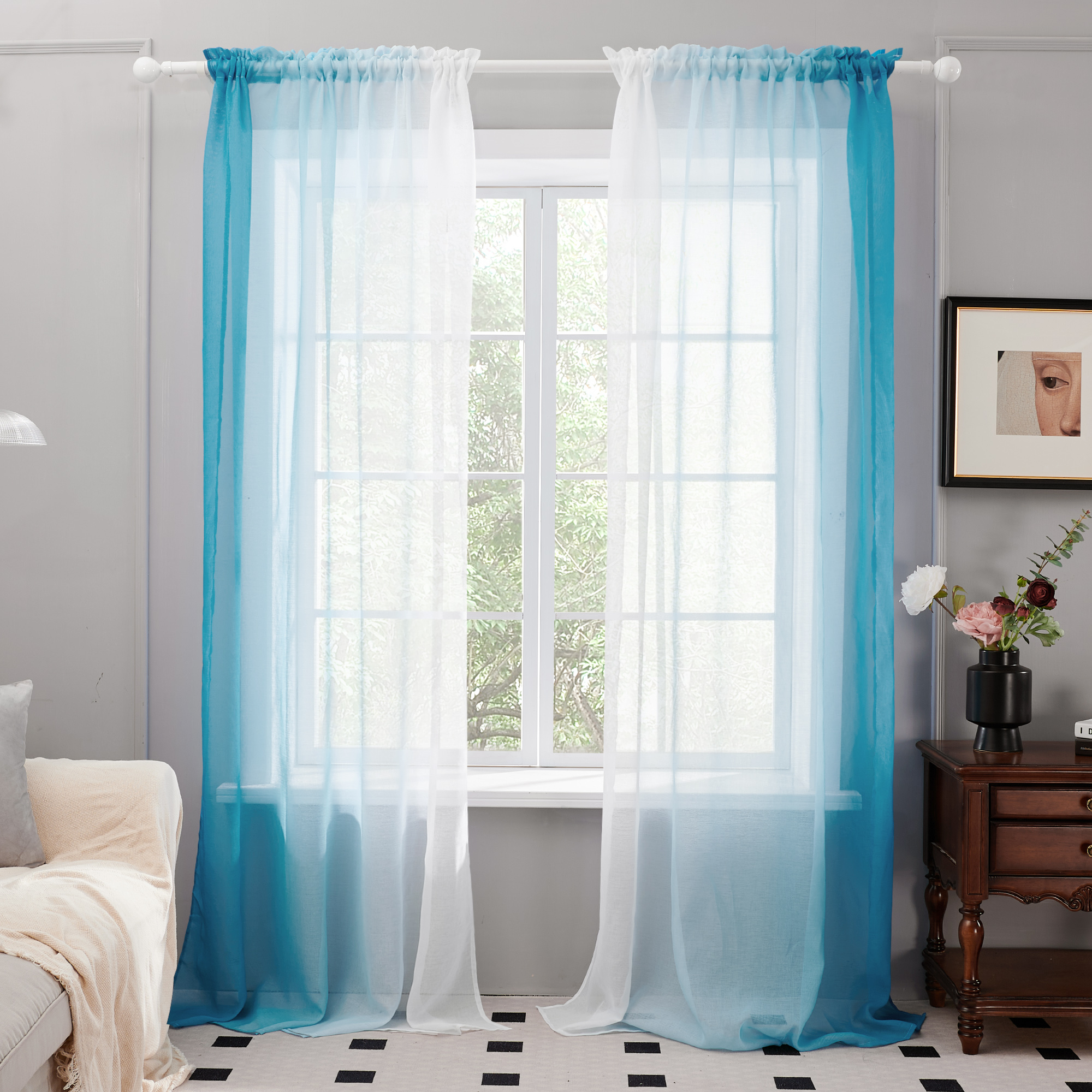 Deconovo Ombre Sheer Curtains for Living Room Bedroom, Rod Pocket Light
