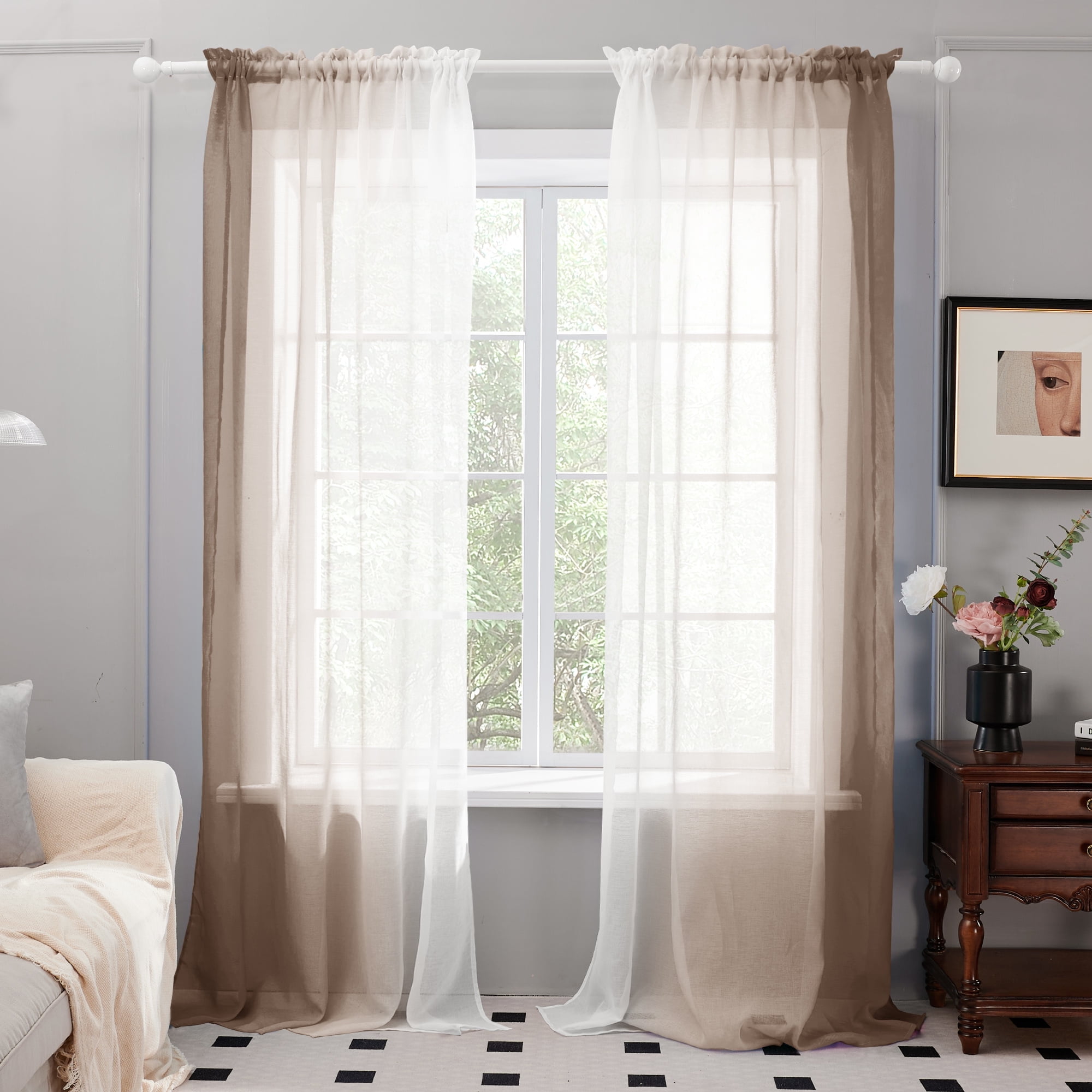 Deconovo Ombre Sheer Curtains for Living Room Bedroom, Rod Pocket Semi ...