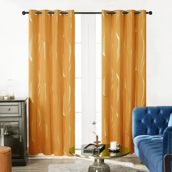 Deconovo Orange Flame Blackout Curtains for Kids' Room, Silver Wave Line Pattern, Thermal Insulated Grommet Drapes (52 x 54 inch, Orange Flame, 2 Panels)