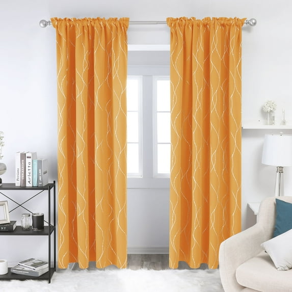 Deconovo Orange Flame Halloween Blackout Curtains Wave Line Foil Printed Window Drapes ,2 Panels, 52 x 84 inch