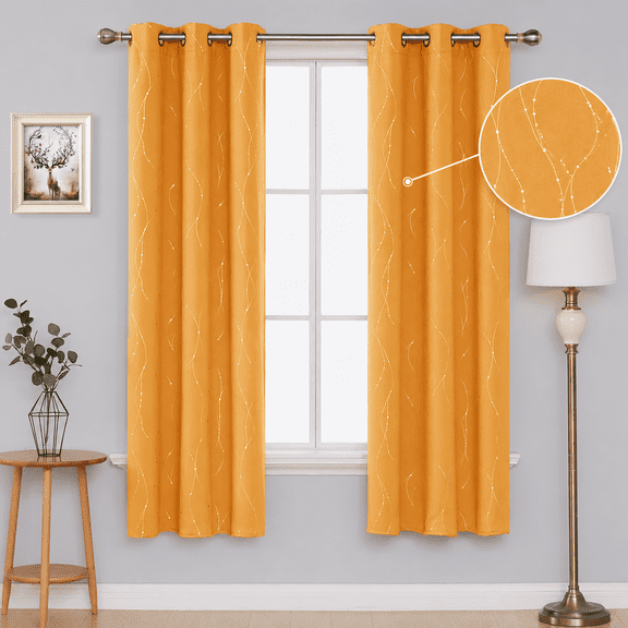 Deconovo Orange Halloween Blackout Curtains for Girls Bedroom Thermal Insulated Room Darkening Curtains Drapes, Wave Lines with Dots Pattern (2 Panels, 42" x 72")