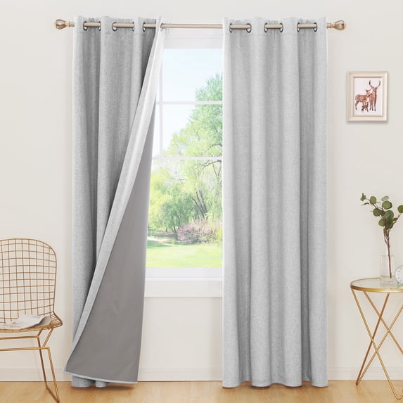 Deconovo 100% Blackout Window Curtains 95 inches Long Pack of 2, Thermal Insulated Faux Linen Curtains for Living Room(Light Gray, 52 x 95 inch, 2 Panels)