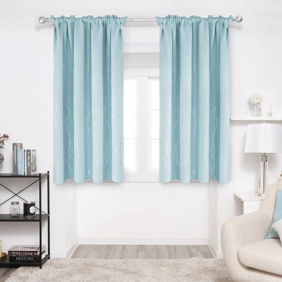 Deconovo Outlet Sky Blue Blackout Curtains Wave Line Foil Printed Window Drapes ,2 Panels, 52 x 54 inch