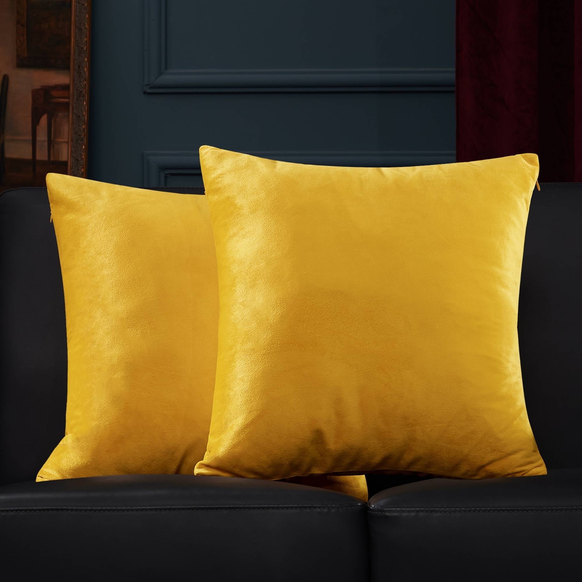 Lemon Yellow Velvet Square Pillow Covers Set of 2