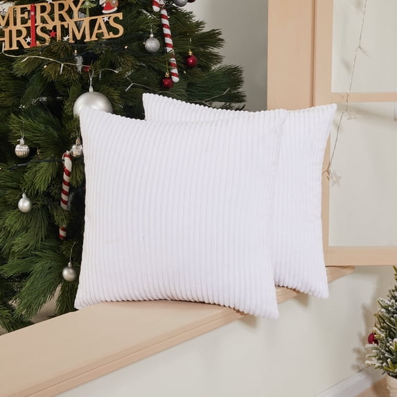 Deconovo Corduroy Decorative Throw Pillow Covers Pack of 2,, Whtie, 18 x 18 Inch, Square Cushion Covers for Couch Sofa Bed Living Room