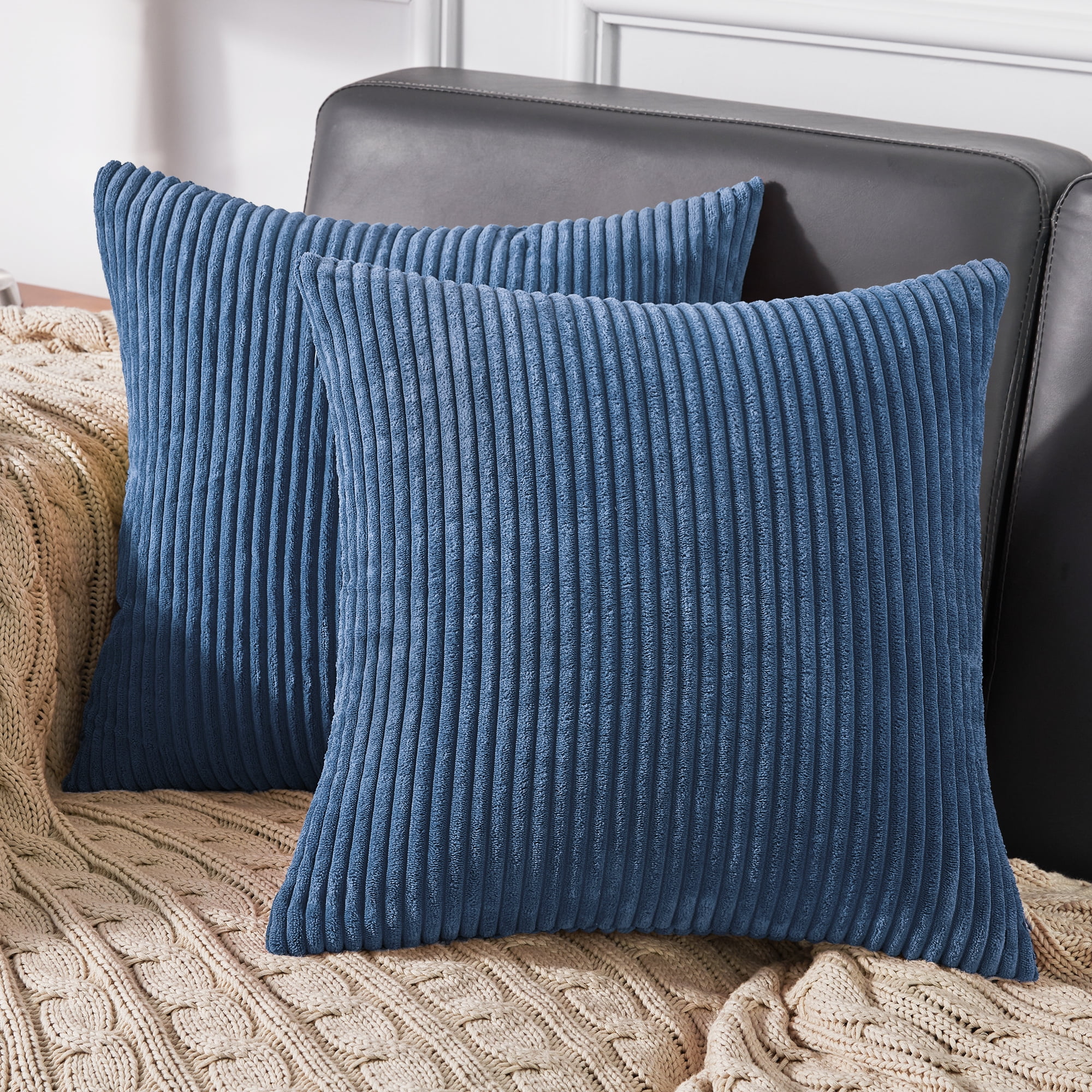 Deconovo Corduroy Throw Pillow Covers 2 PCS(Cover Only) - 18*18 - Prussian Blue