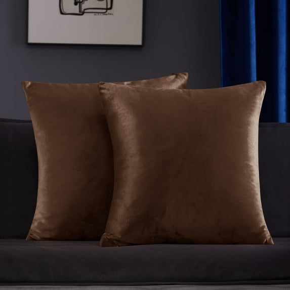 Deconovo Pack of 2 Cozy Velvet Decorative Throw Pillow Covers Square Cushion Covers for Bed Couch Sofa Bench, Chocolate, 22 x 22 inch