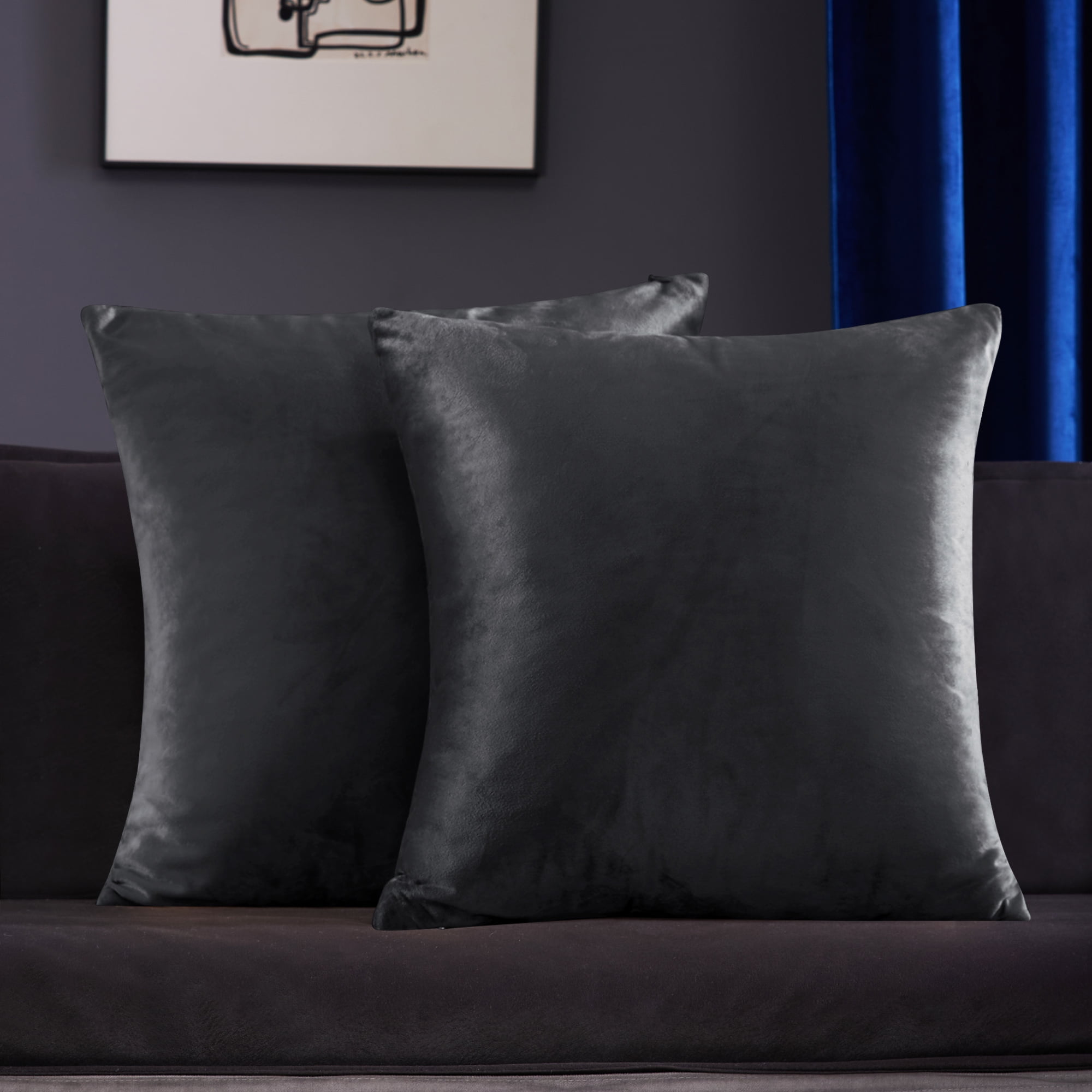 Deconovo Pack of 2 Cozy Velvet Decorative Throw Pillow Covers Square Cushion Covers for Bed Couch Sofa Bench Dark Gray 22 x 22 inch