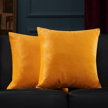 Deconovo Pack of 2 Cozy Velvet Decorative Throw Pillow Covers Square Cushion Covers for Bed Couch Sofa Bench, Gold Yellow, 22 x 22 inch