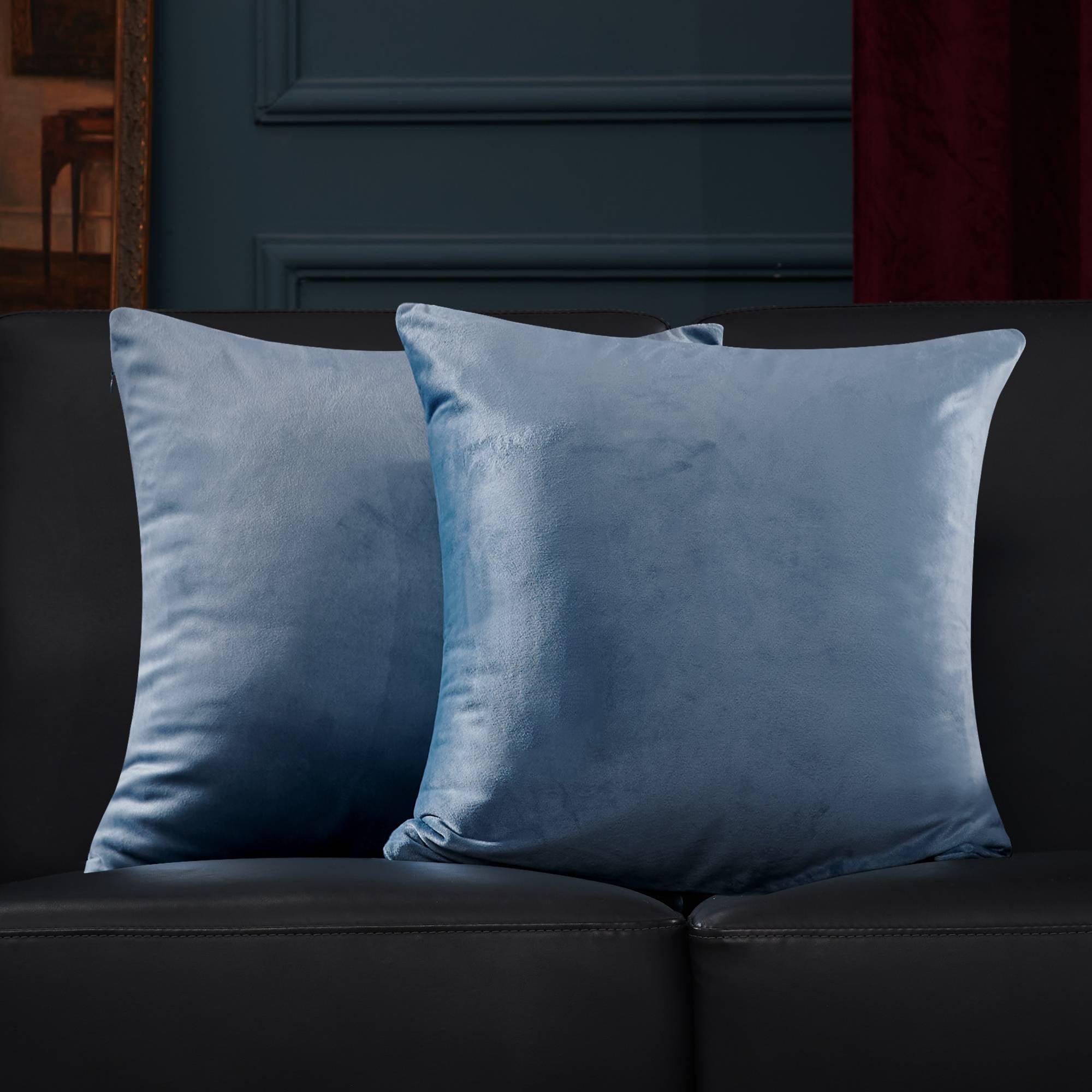 Deconovo Pack of 2 Cozy Velvet Decorative Throw Pillow Covers Square Cushion Covers for Bed Couch Sofa Bench Stone Blue 22 x 22 inch